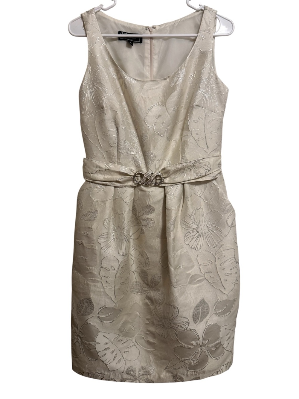 ✨ Dressbarn Satin Floral Dress w/ Rhinestone Buckle – Size 10 – Like New